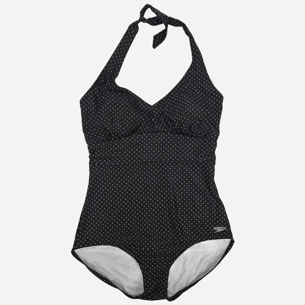 Speedo Black & white polka dot one piece halter swimsuit